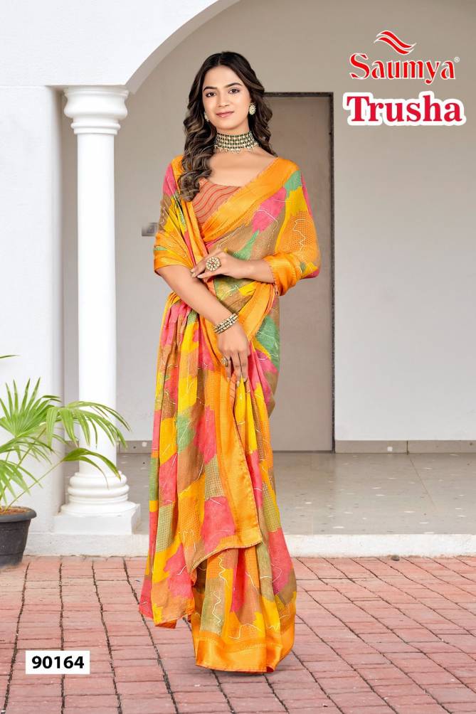 Trusha By Saumya Satin Printed Designer Sarees Wholesale Market In Surat 